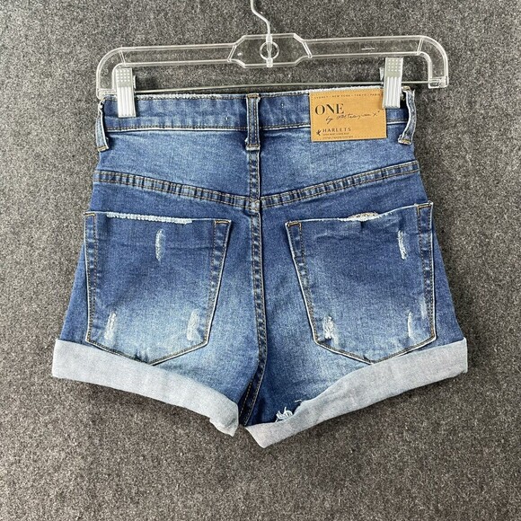 One X One Teaspoon Shorts Cut-Off Denim Blue Harlets High Rise Womens Size 24 EU - Picture 4 of 8